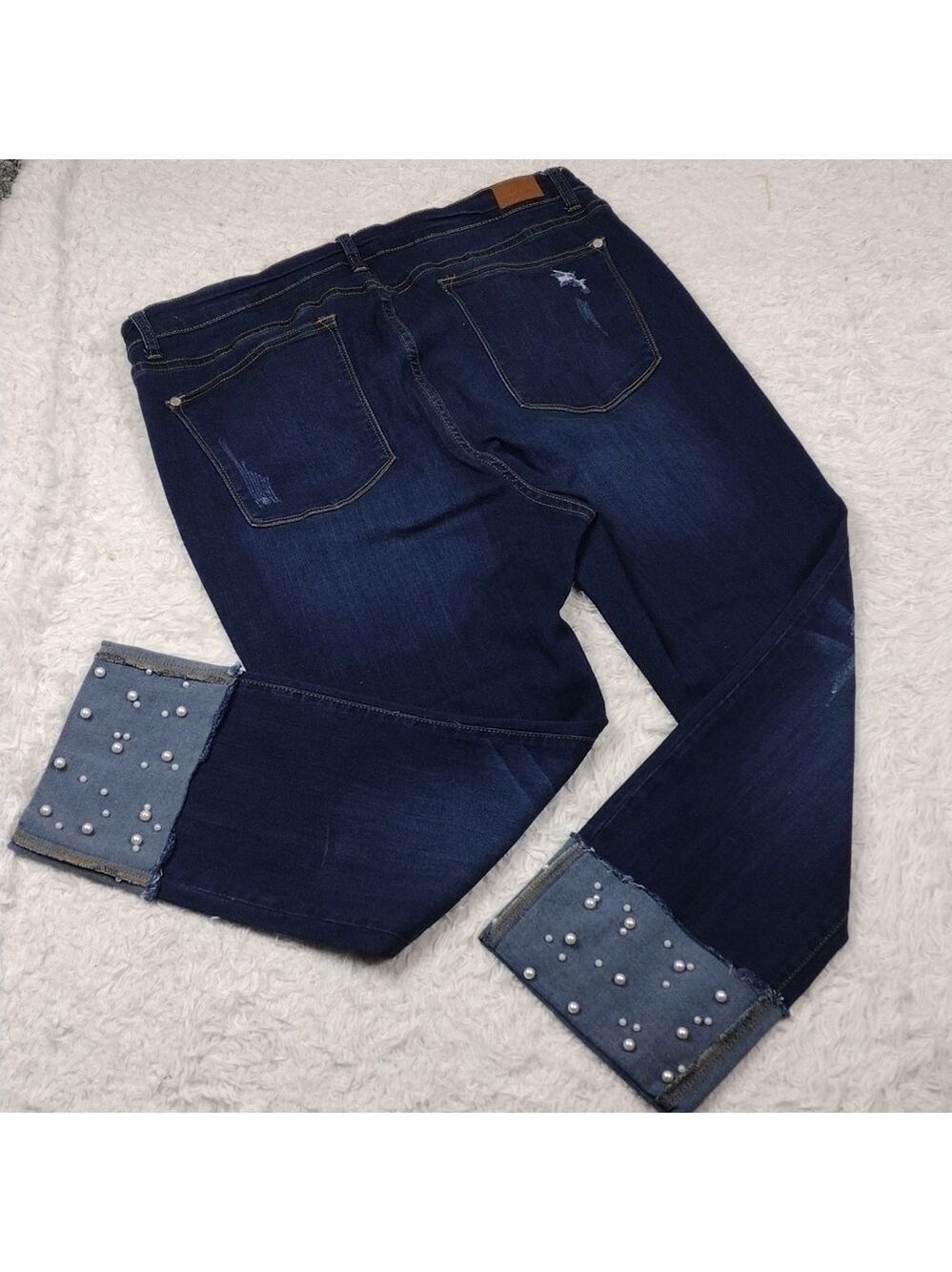 Judy Blue Five Pocket High Rise Dark Wash Embellish Cuff Straight Fit Ankle Jean - Picture 16 of 16